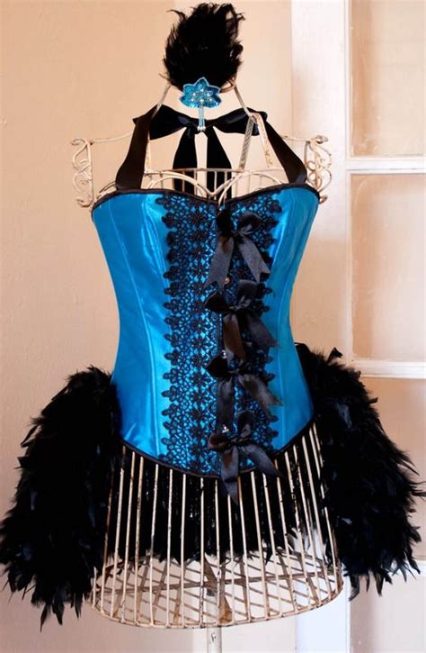 Copious Peacock Blue And Black Burlesque Halloween Corset Costume Prom
