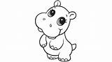 Hippo Coloring Cute Baby Animal Kids Pages Cartoon Clipart Easy Outline Drawings Animals Girl Printable Hippopotamus Hippopotame Cliparts Clip Drawing sketch template