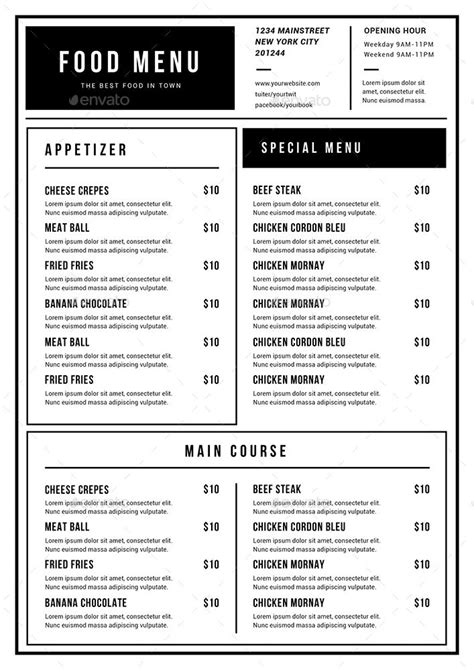 simple food menu cafe menu design menu design layout restaurant