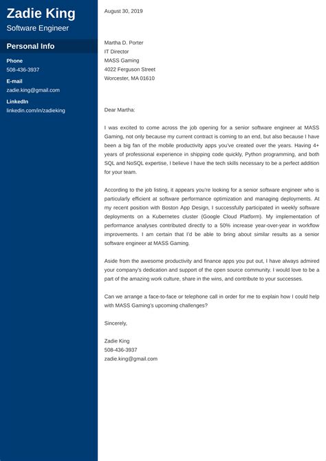 software engineer cover letter examples templates