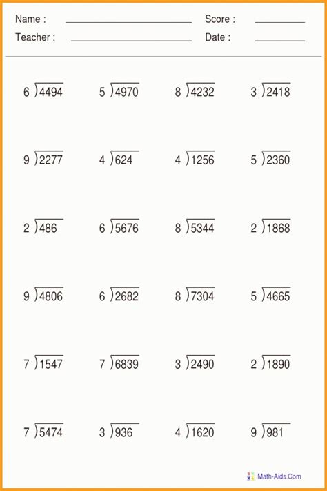 long division worksheets 5th grade math worksheet for kids