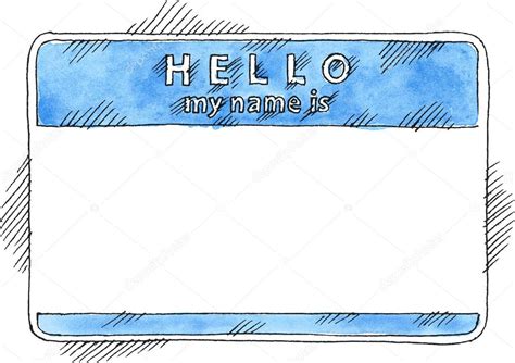 Blue Name Tag Sticker Hello My Name Is On White Background