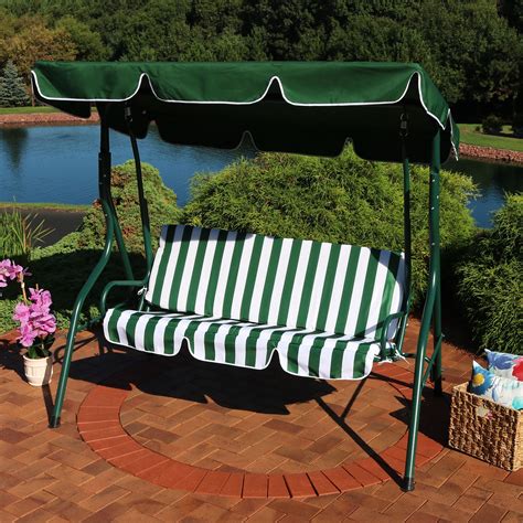 sunnydaze outdoor porch swing  adjustable canopy  durable steel frame  person patio