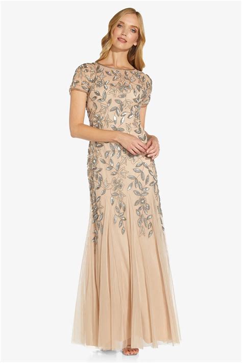 julia floral beaded gown by adrianna papell taupe pink mothers only