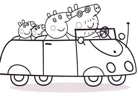peppa pig family   town  car coloring page coloring sky