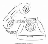 Vector Telephone Outline Cartoon Illustration Ringing Receiver Fashioned Isolated sketch template