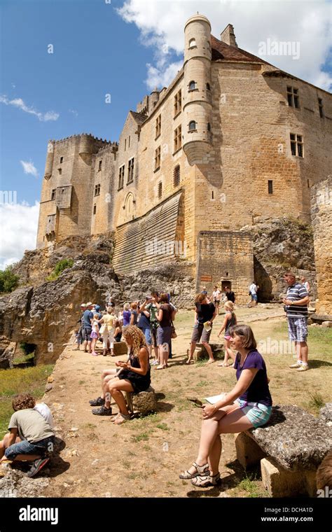 tourists   chateau de beynac beynac  cazenac  dordogne france europe stock photo