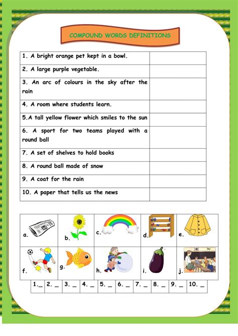 compound word definitions worksheet
