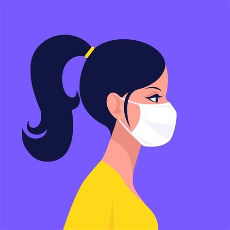 woman wearing disposable medical face mask illustration character
