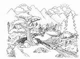 Coloring Kids Nature Pages Scenery Landscape Printable Sheets Environment Adult Book sketch template
