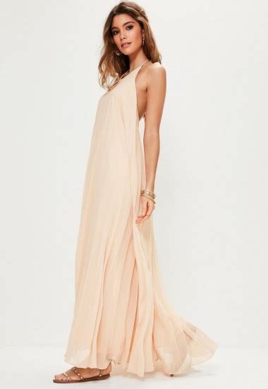 missguided nude pleated maxi dress long summer halter neck dresses