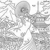 Coloring Pages Geisha Girl Color Therapy Adults Japanese Animal Adult Mandala App Adultcoloringbook Apple Choose Board Drawings Asian Japan sketch template