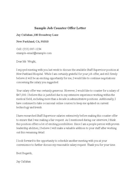 job offer salary negotiation counter offer letter sample master