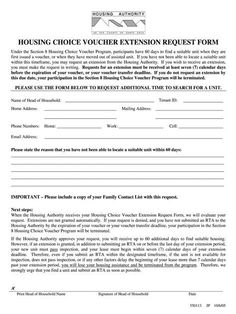 housing choice voucher extension request form fill  sign
