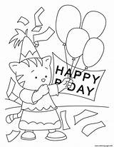 Coloring Pages Birthday Balloons Happy Printable Kitty Holding Little Cat Rocks Kids Color Print sketch template