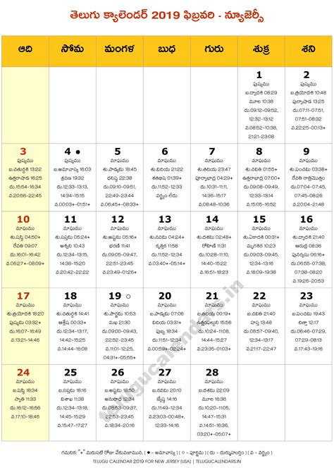 New Jersey 2019 February Telugu Calendar Telugu Calendars