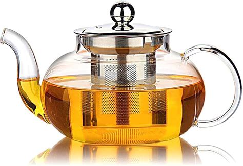 hiware good glass teapot  stainless steel infuser lid borosilicate glass tea kettle