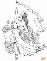 Coloring Flamenco Pages Spanish Dancing Woman Printable Drawing Supercoloring sketch template