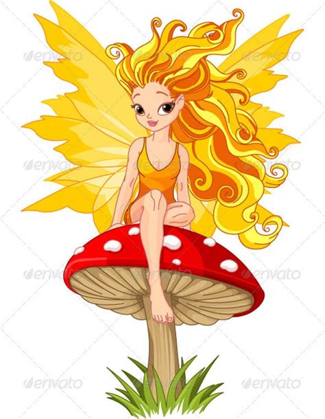 autumn fairy on the mushroom graphicriver autumn fairy elf sitting on mushroom created