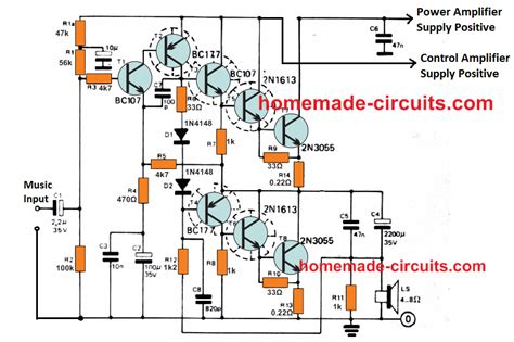 watt amplifier circuit  transistors homemade circuit projects