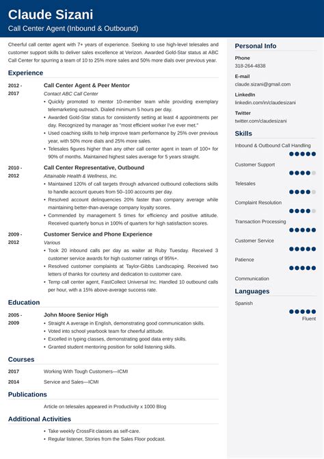 call center resume sample examples  writing tips