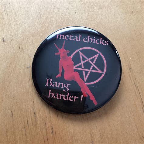 metal chicks bang harder baphomet pin badge 666 satanic gothic etsy