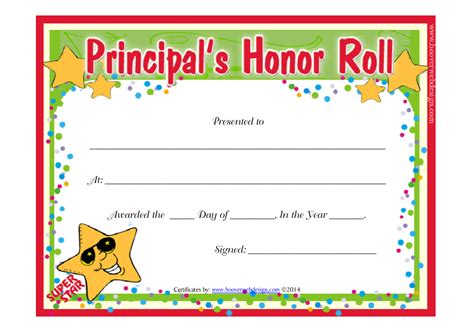 principals honor roll certificate template  printable