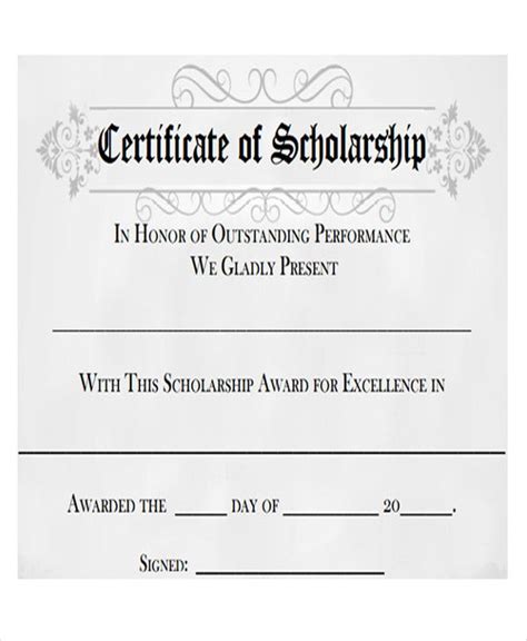 template  scholarship award certificate hq printable documents