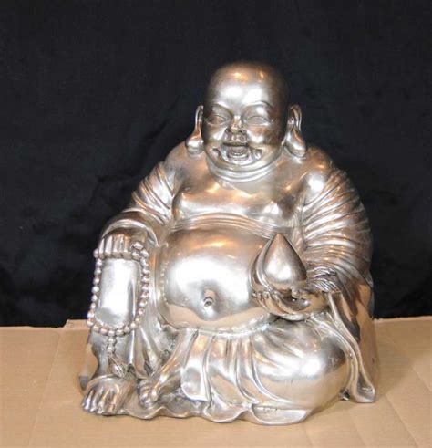 silver bronze laughing buddha statue budai hotei feng shui buddhist