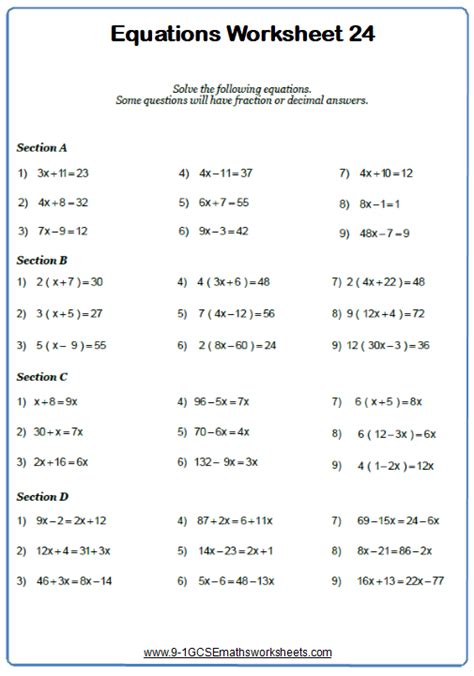 solving linear equations worksheet practice questions cazoomy