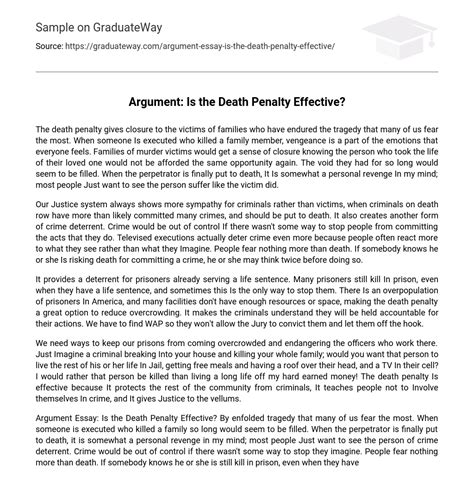 argument   death penalty effective argumentative essay essay  graduateway