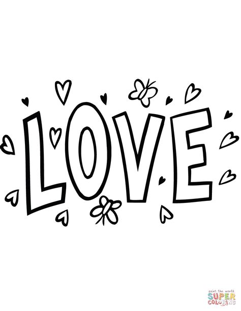 love word art coloring page  printable coloring pages