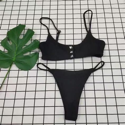 new design two piece sexy bikini ladies bathing suit black string
