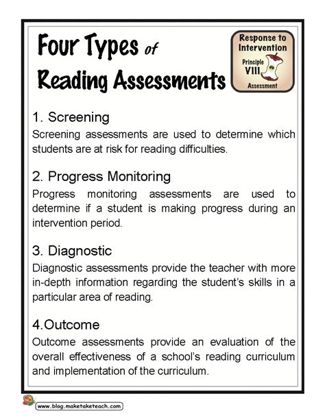 types  reading assessments   teach