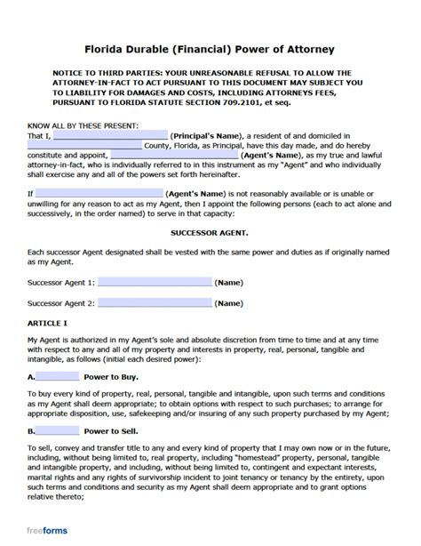 free florida durable financial power of attorney form pdf word
