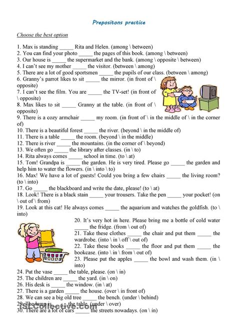 grade preposition worksheet