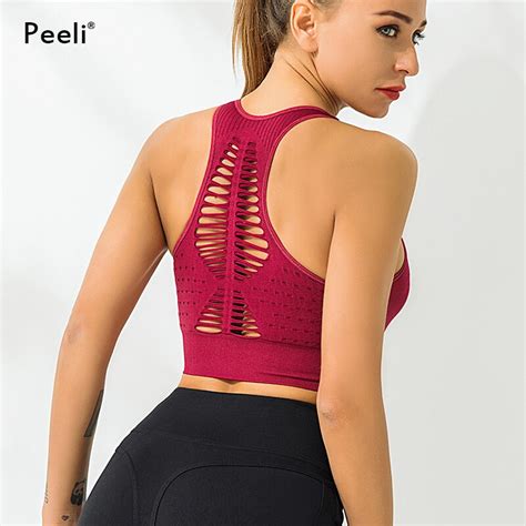 peeli seamless sports bra top fitness women gym bra hollow out crop
