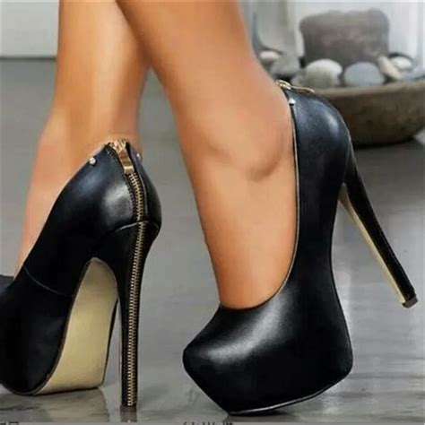 fashion  postage black leather decorative zipper heel heel zipper cm high heeled