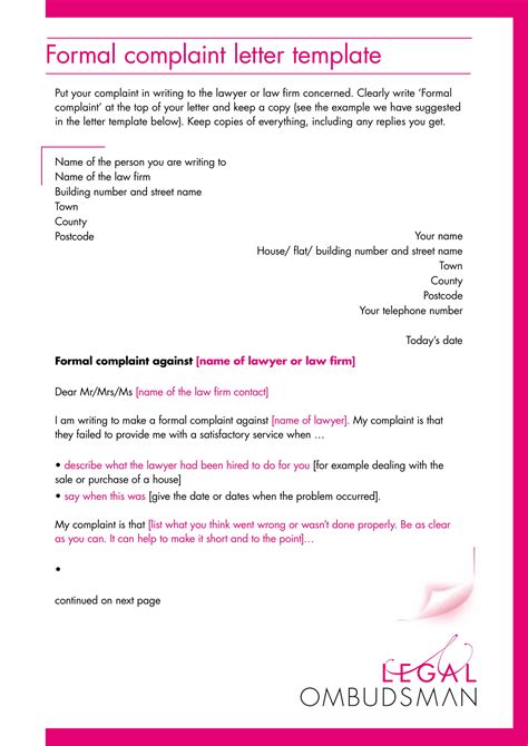 complaint letter examples    word examples