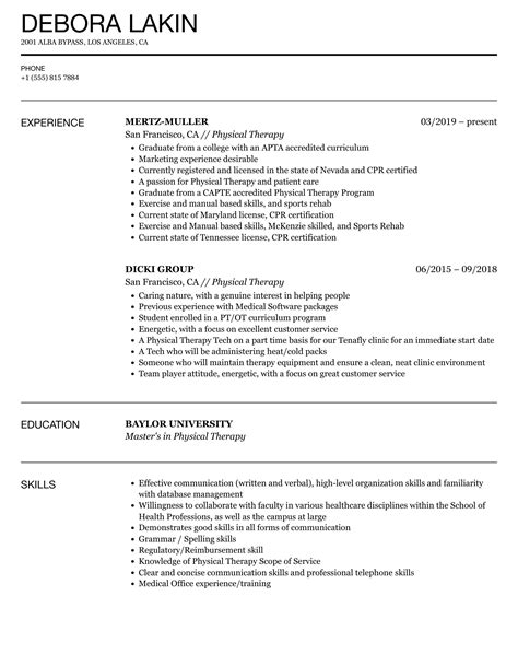 physical therapy resume examples