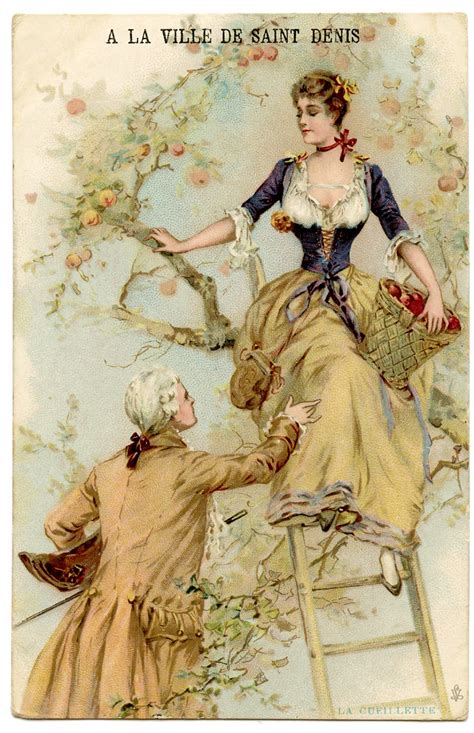 Vintage Graphic Romantic French Couple Picking Apples The Graphics