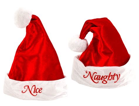 merry brite naughty and nice santa hat adult teen embroidered