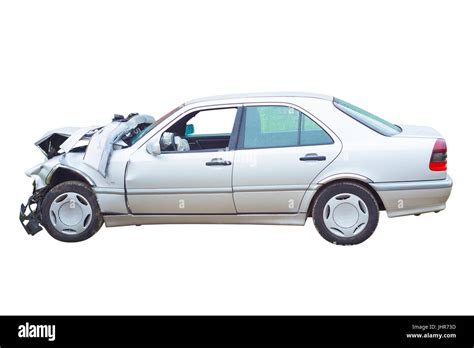 wrecked car  accident isolated  white stock photo alamy
