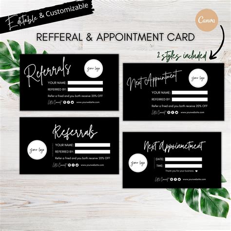 appointment  referral card editable appointment card etsy