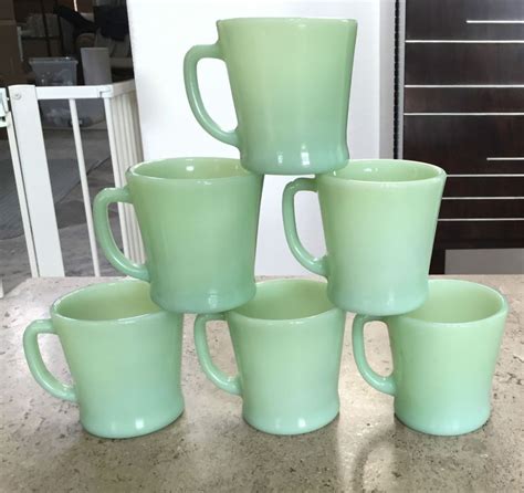 6 Fire King Jadeite D Handle Coffee Mugs ~ Anchor Hocking Jade Ite