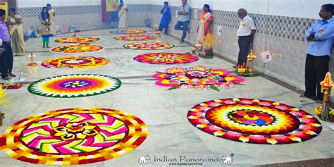 art kolam making feast  eyes   vibrant colors  south india indian panorama