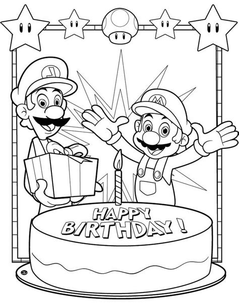 mario happy birthday coloring pages