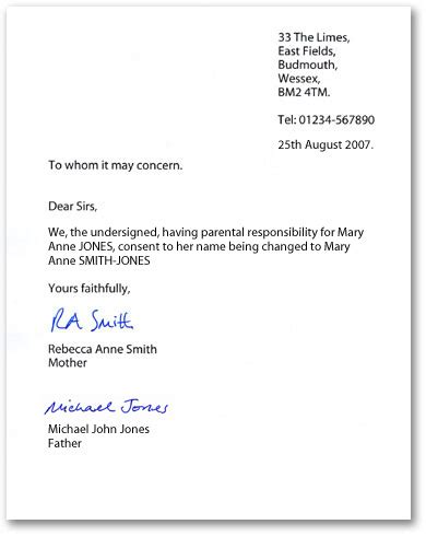 parental consent letter template print paper templates