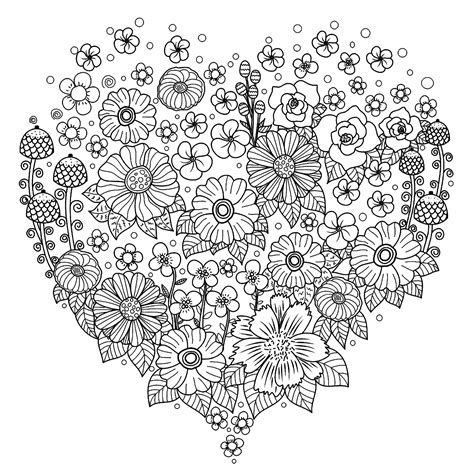 heart  flowers flowers adult coloring pages
