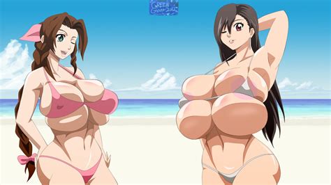 rule 34 2girls aerith gainsborough beach big breasts